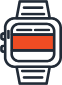 Stylized smartwatch icon with a red display, showing a wearable device silhouette