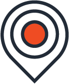 Location pin icon with a red bullseye center, denoting a pinpointed location on a map.