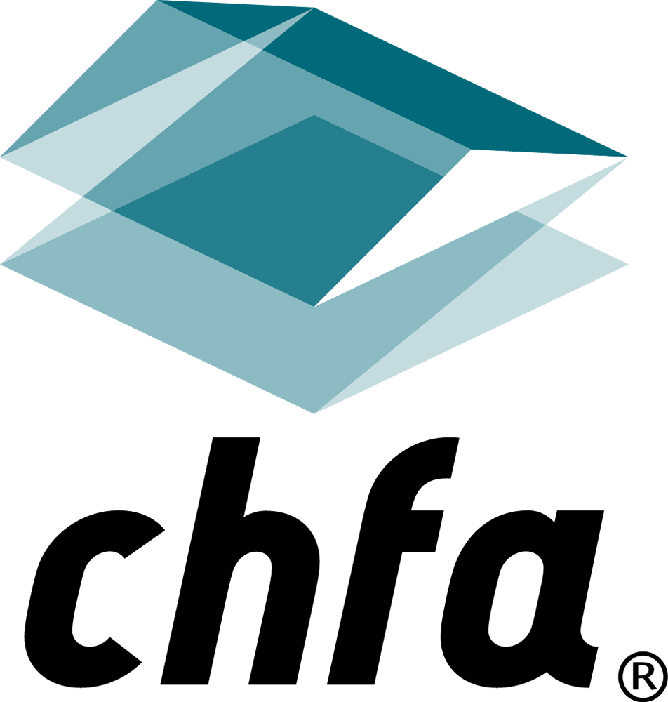 Abstract geometric artwork with teal and blue triangles forming a stylized mountain landscape on a pale background.