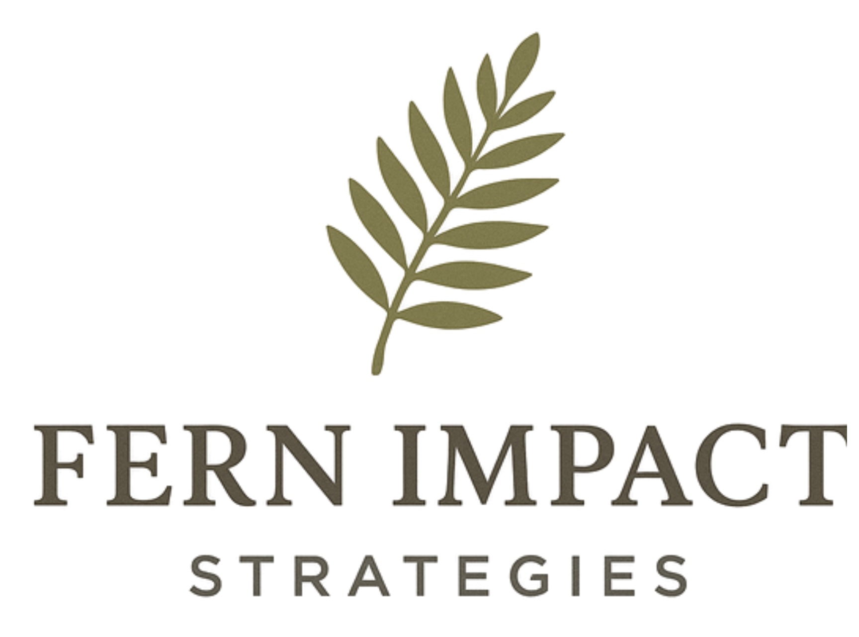 Fern Impact Strategies logo featuring an olive branch emblem above the company name in serif lettering